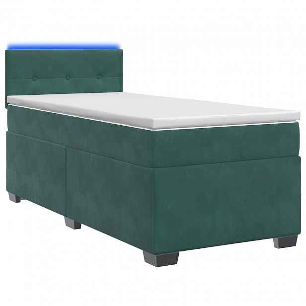 vidaXL Box spring postel s matrací a LED Tmavě zelená 100 x 200 cm