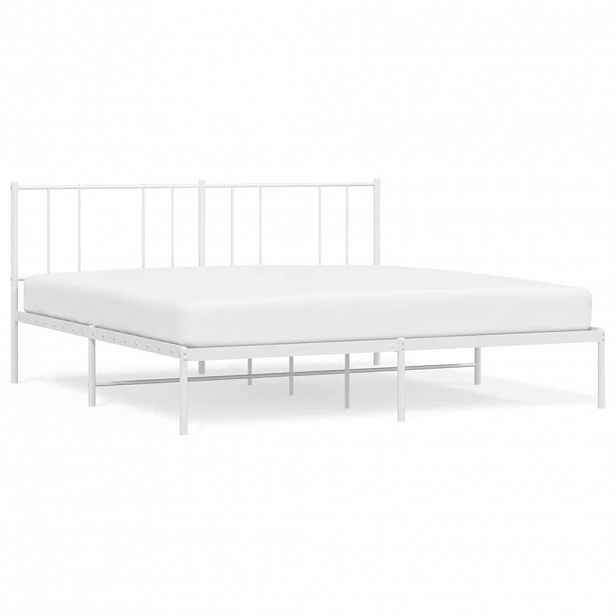 vidaXL Kovový rám postele s čelem bílý 200 x 200 cm