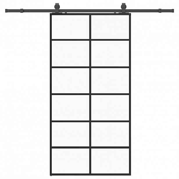 vidaXL Posuvné dveře se sadou kování černé 102x205 cm ESG Glass