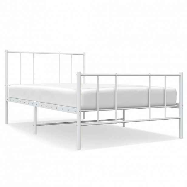 vidaXL Kovový rám postele s hlavovým a nožním čelem bílý 80 x 200 cm