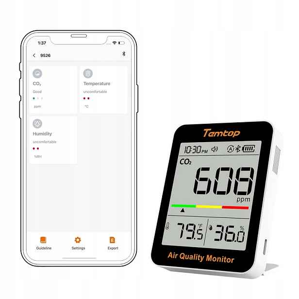 Domácí senzor oxidu uhličitého CO2 Bluetooth Kvalita vzduchu v domě pokoje