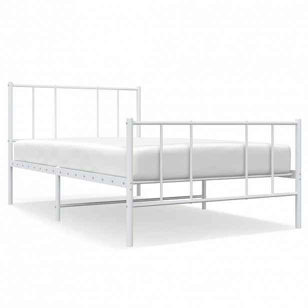 vidaXL Kovový rám postele s hlavovým a nožním čelem bílý 90 x 190 cm