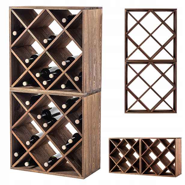 Regál Na Víno Dřevěný Stojan 48 Lahví Alkohol Skříňka 104 cm Set 2 ks
