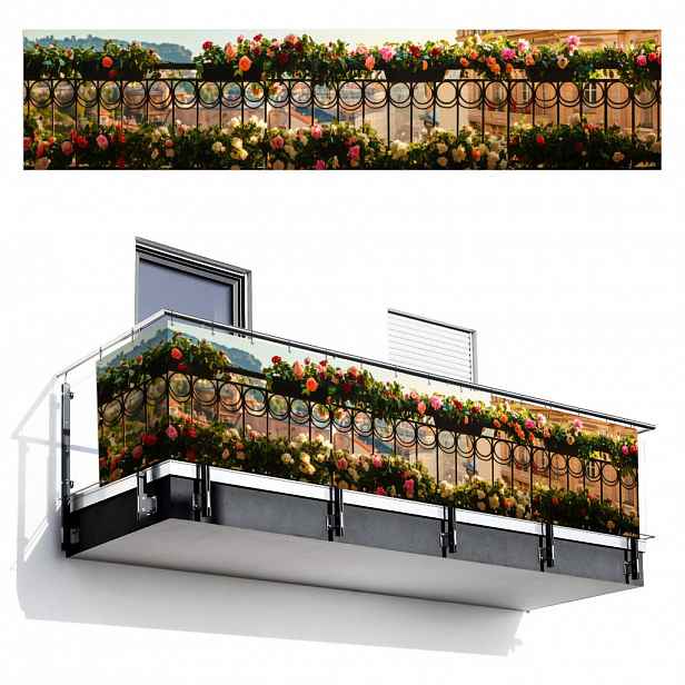 MuchoWow BALKONOVÁ ZÁSTĚNA Květiny - Plot - Krajina města - Léto 500x110 cm