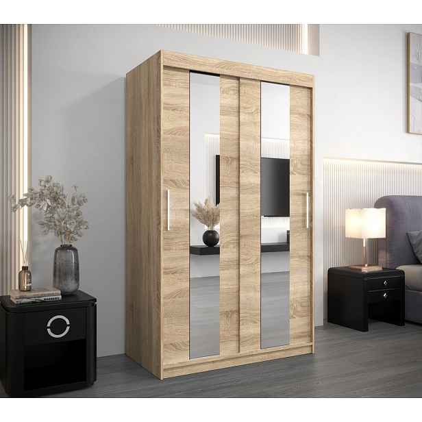 Šatní skříň se zrcadly DIANA - šířka 120 cm, dub sonoma
