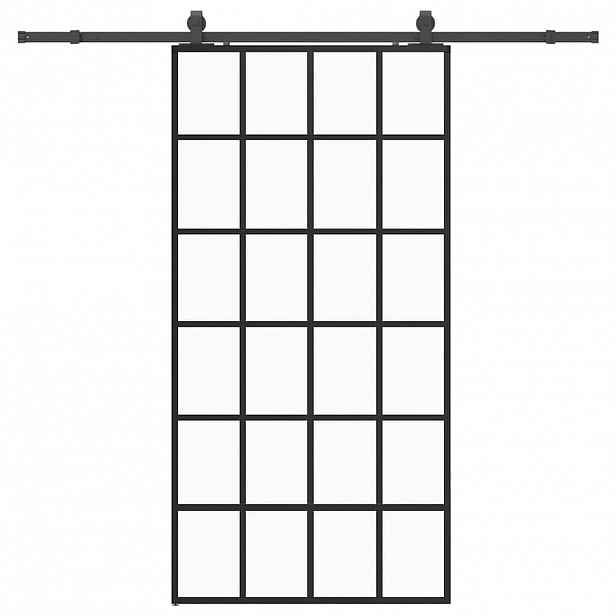 vidaXL Posuvné dveře se sadou kování černé 102x205 cm ESG Glass