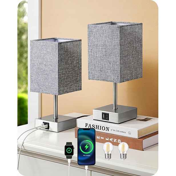Noční Lampa Led Dotyková Stmívatelná 2KS Usb Šedé Stínidlo E27