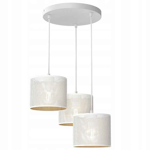 Závěsná lampa bílá zlatá kulatá 45 cm síťka do jídelny 3 body Luminex