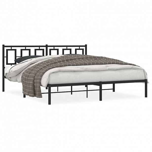 vidaXL Kovový rám postele s čelem černý 183 x 213 cm