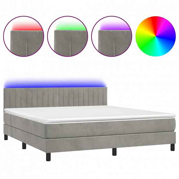 vidaXL Box spring postel s matrací a LED světle šedá 160x200 cm samet
