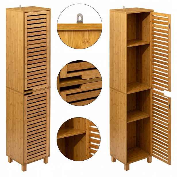 Bambusový Koupelnový Regál Vysoký Sloupek 170 cm Elegantní Hnědá Skříňka