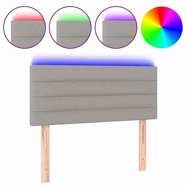 vidaXL Čelo postele s LED světle šedé 90x5x78/88 cm textil