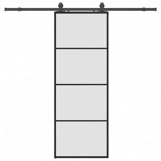 vidaXL Posuvné dveře se sadou kování černé 76x205 cm ESG Glass