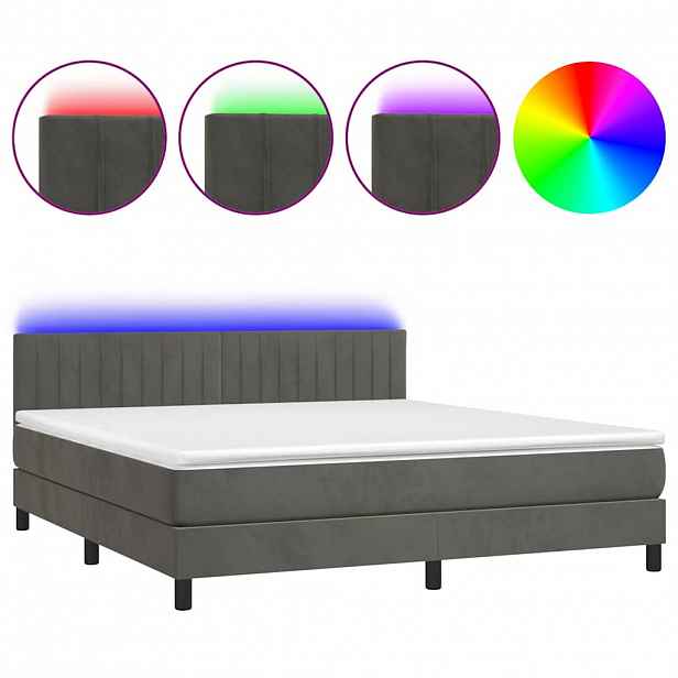 vidaXL Box spring postel s matrací a LED tmavě šedá 160x200 cm samet