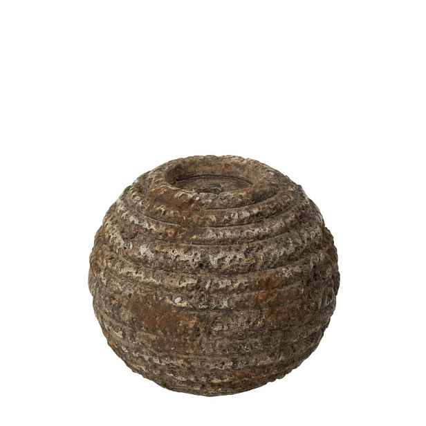 Hnědý antik rustikální cementový kulatý svícen Dibbo - Ø 13*11 cm J-Line by Jolipa