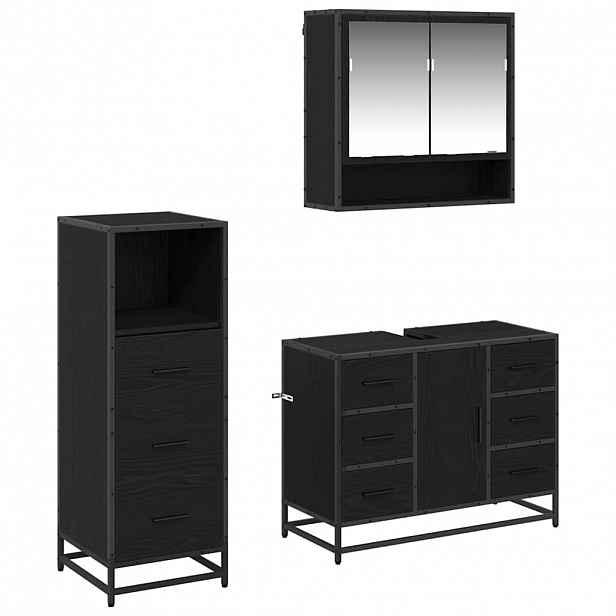 vidaXL Sada koupelnového nábytku 3 ks Černý dub 80 x 33 x 60 cm