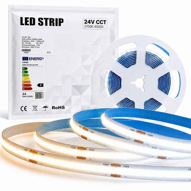 Led páska Cob 24V Cct teplá neutrální studená 2700-6500k 608led/m 10 mm x 5 m