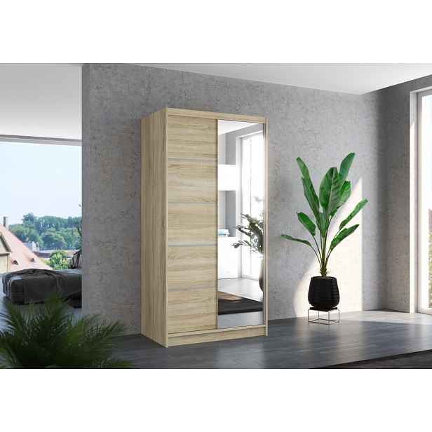 Šatní skříň se zrcadlem 100 cm EADRIX - dub sonoma