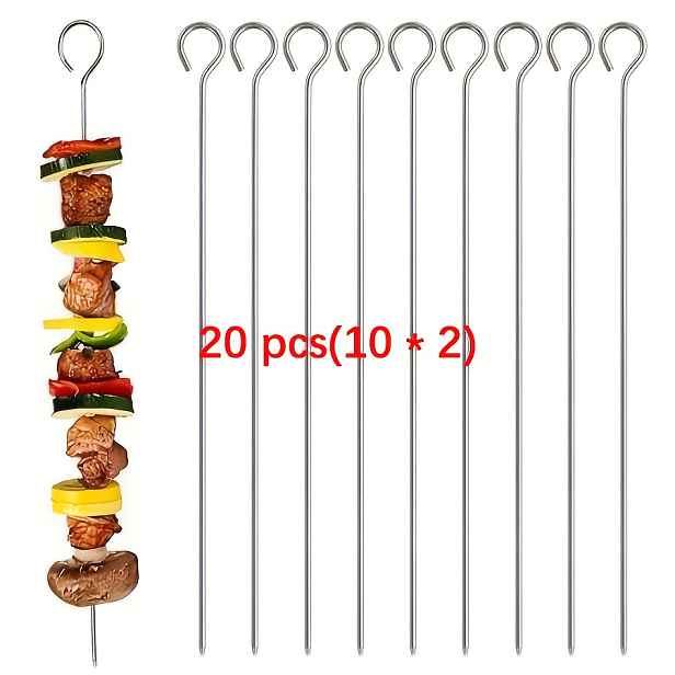 TEMU 10/ ks Nerezové BBQ Špízy s Olejovým Kartáčkem, Délka 7,87 Palců – Opakovaně Použitelné Kovové Špízy pro Venkovní Grilování a Rodinná Setkání