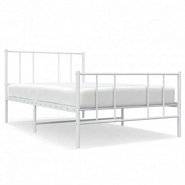 vidaXL Kovový rám postele s hlavovým a nožním čelem bílý 107 x 203 cm
