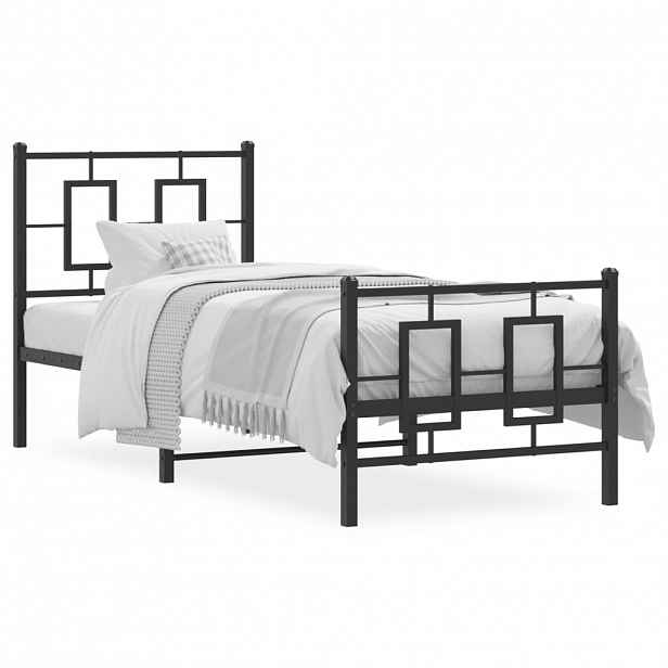 vidaXL Kovový rám postele s hlavovým a nožním čelem černý 75 x 190 cm
