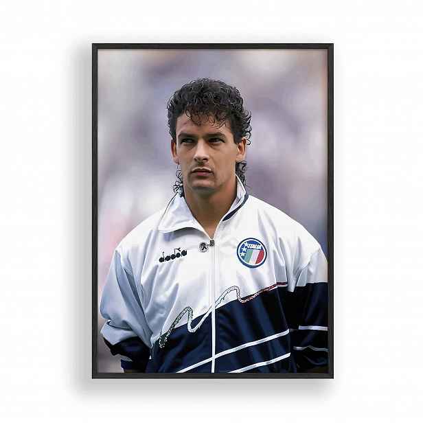 Obraz Roberto Baggio Itálie Fotbal Rámeček Dřevěný Černý 30x42 cm