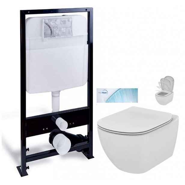 PRIM předstěnový instalační systém bez tlačítka + WC Ideal Standard Tesi se sedátkem SoftClose, AquaBlade  PRIM_20/0026 X TE1