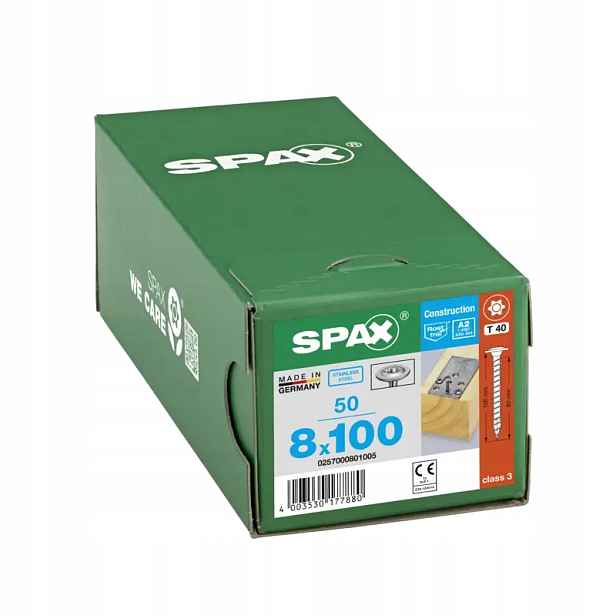 Tesařské vruty Spax na dřevo 8x100 mm, talířová hlava, ocel A2 50 Ks.