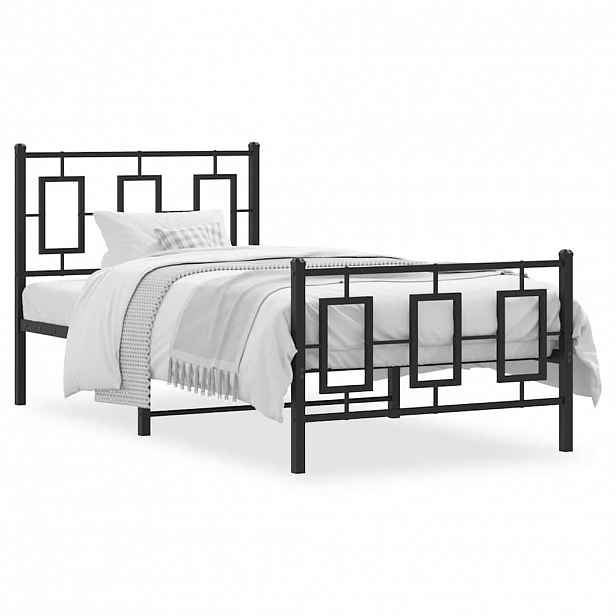 vidaXL Kovový rám postele s hlavovým a nožním čelem černý 90 x 200 cm