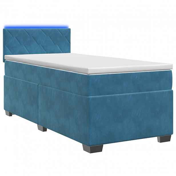 vidaXL Box spring postel s matrací a LED Modrá 100 x 200 cm Samet