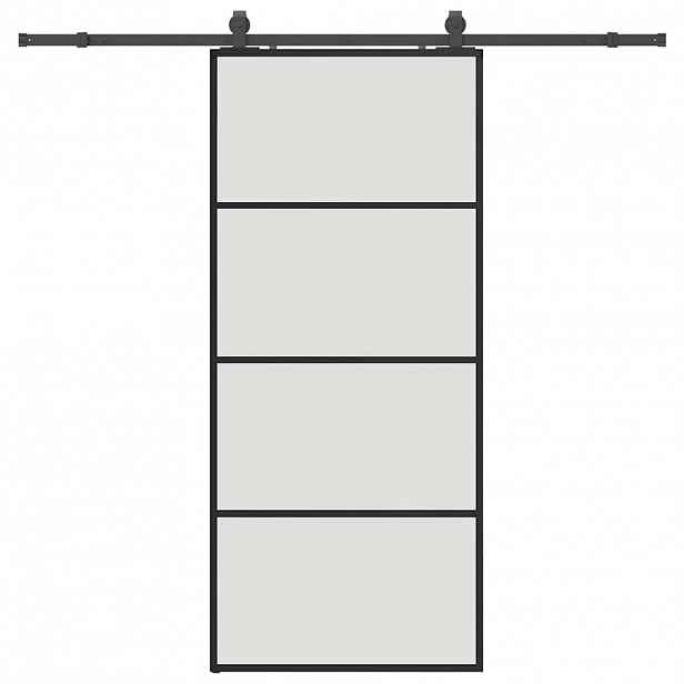 vidaXL Posuvné dveře se sadou kování černé 90x205 cm ESG Glass