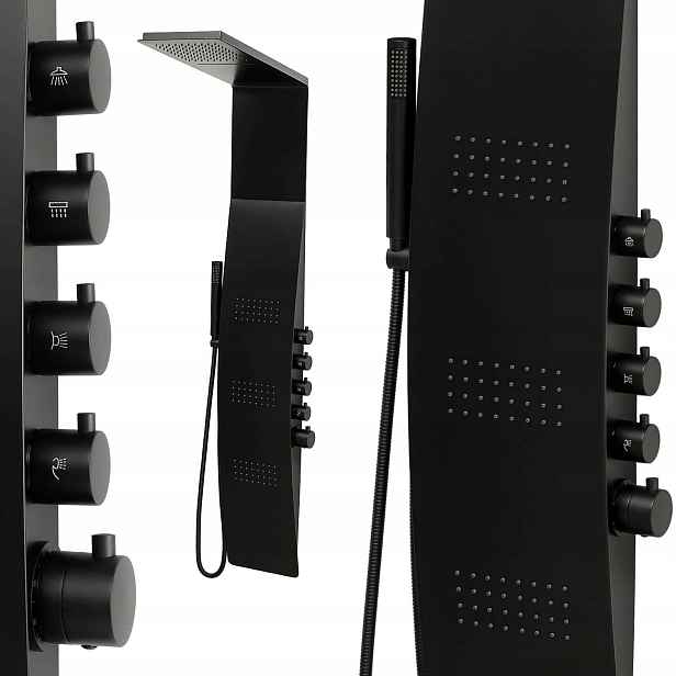Černý Sprchový Panel S Širokým Sprchovým Sloupem NEO2 150 CM