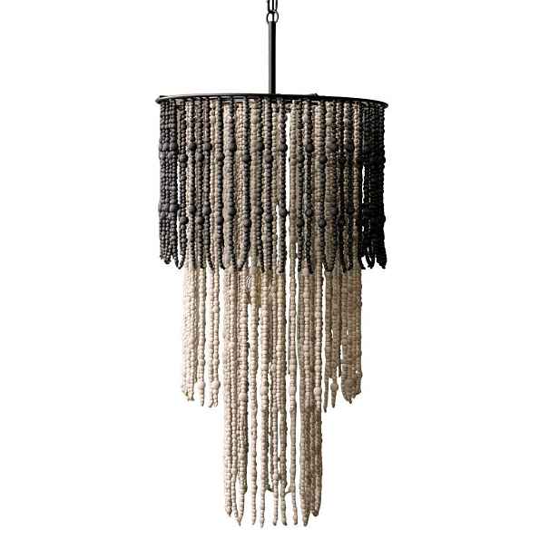 Přírodní stropní světlo s dřevěnými korálky Roellie - Ø 50*90cm/ E27/ 40W Chic Antique