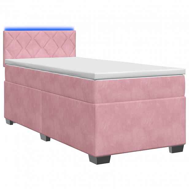 vidaXL Box spring postel s matrací a LED Růžová 100 x 200 cm Samet