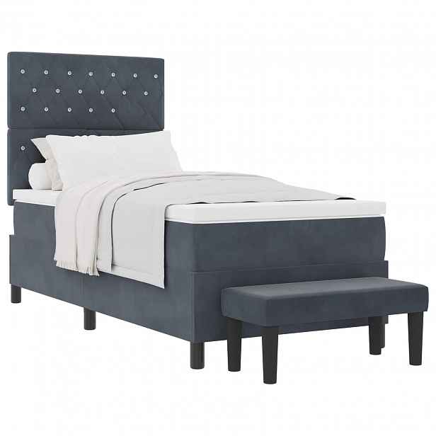 vidaXL Postel s boxspringem s čelo Tmavě šedá 190 x 90 cm samet