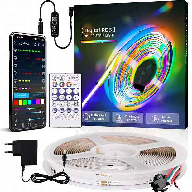 Led pásek Cob 24V Drgb Rgbic sada napájecího zdroje dálkový ovladač Rf aplikace 5 m