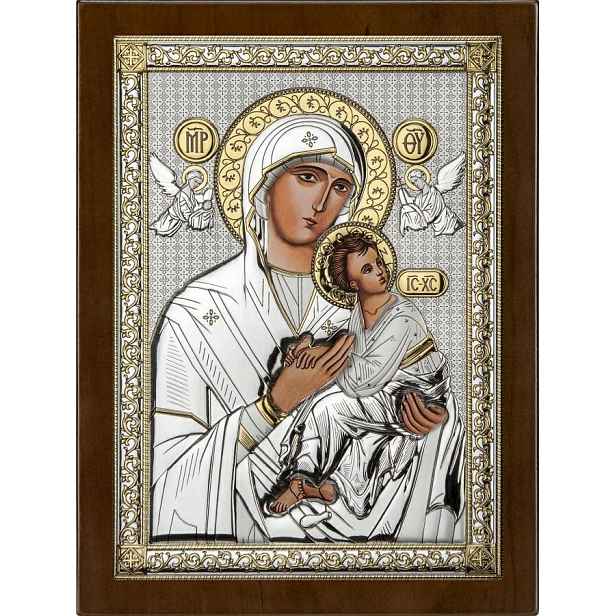 Obraz Panna Maria s neustálou pomocí 10 x 12 cm zlato stříbrný Gravír Bonus