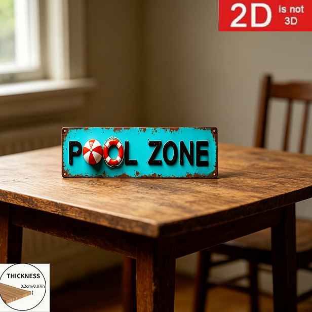 TEMU 2D plochá retro dřevěná cedule na zeď s bazénu - jadeitově zelený a červený záchranným kruhem - dekorace do plážového domu, vhodná k bazénu, do