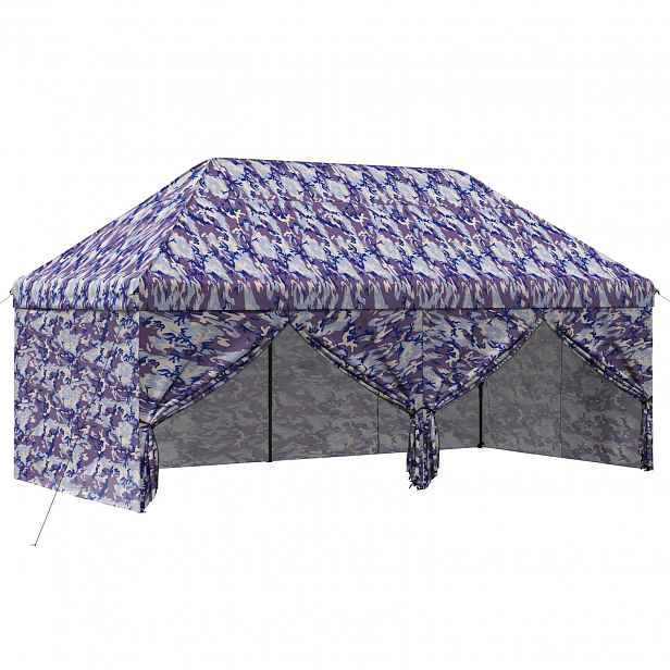 vidaXL Pop-up Altán se 4 Bočními Stěnami 3 x 6 m Modrý maskáč
