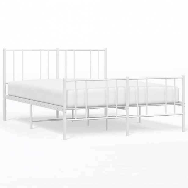 vidaXL Kovový rám postele s hlavovým a nožním čelem bílý 135 x 190 cm