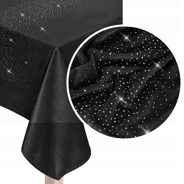 Dekorativní ubrus Shiny 140x180 velurový, černý s krystaly