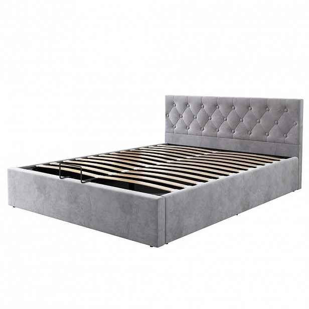 FLIEKS ČALOUNĚNÁ POSTEL 140x200 Šedá Samet Hydraulika