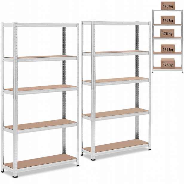 Skladový regál kovový 5 polic 875 kg 90 x 30 x 180 cm šedý 2 ks