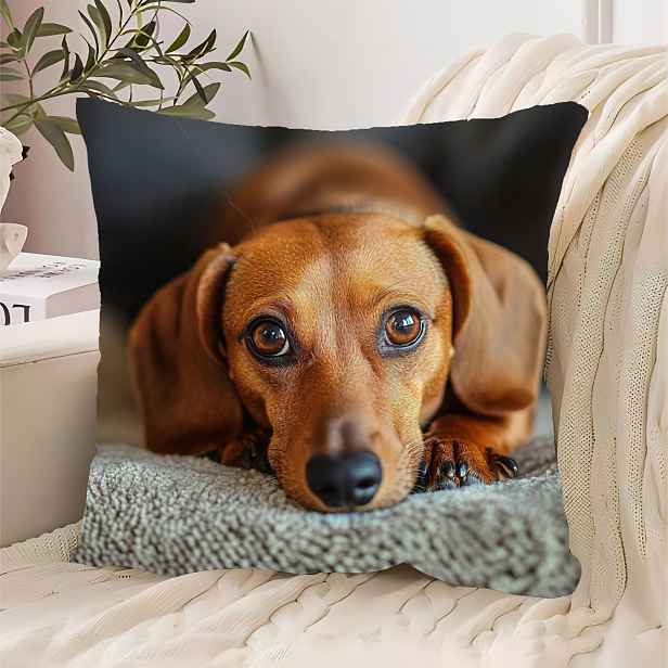 TEMU 1ks Současný Dachshund Print Plush Pillow Cover, 18x18 palců, Strojově pratelný s zipem, Polyester Dekorativní polštářový kryt pro domov,