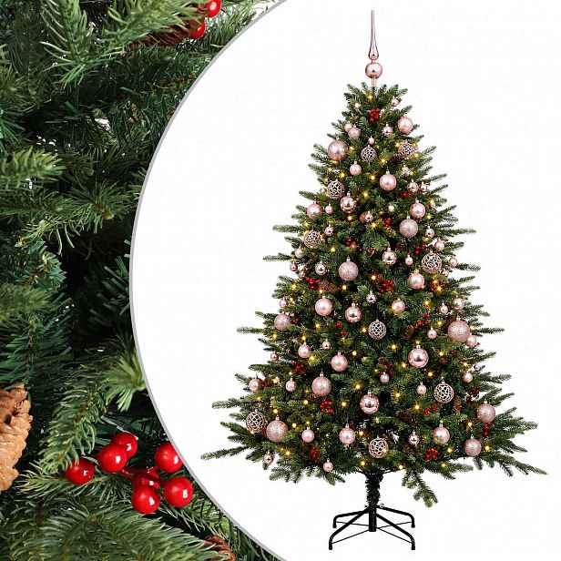 vidaXL Umělý vánoční stromek s vánočními koulemi 210 cm 300 LED