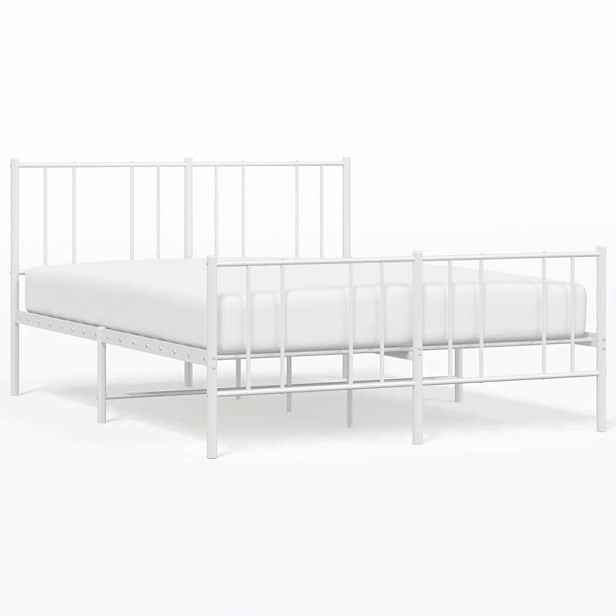 vidaXL Kovový rám postele s hlavovým a nožním čelem bílý 140 x 190 cm