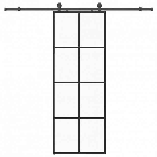 vidaXL Posuvné dveře se sadou kování černé 76x205 cm ESG Glass