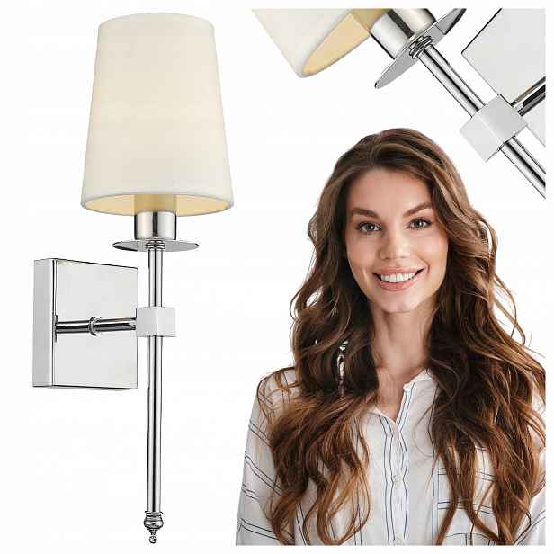 Nástěnné Svítidlo Chrom Casoli Light Prestige Stříbrné Stínidlo Krémové Barvy E14