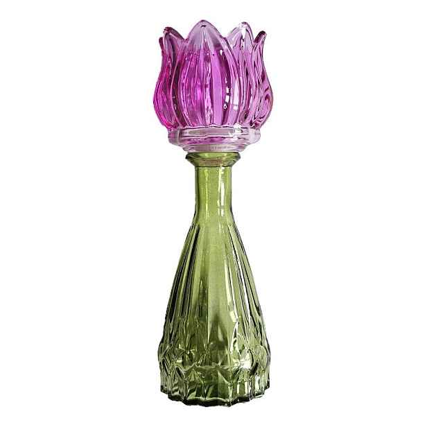 Tmavě růžový skleněný svícen/ váza tulipán Love Tulip - Ø 7*22cm daan kromhout