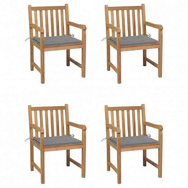 vidaXL Zahradní židle 4 ks s šedými poduškami masivní teak